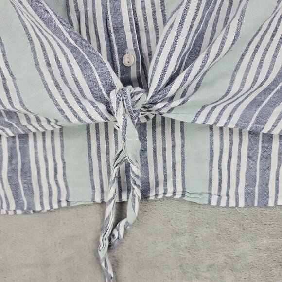 Sanctuary Shirt Womens Size L Linen Blend Oversized Tie Front Blue Mint Striped - Picture 4 of 8